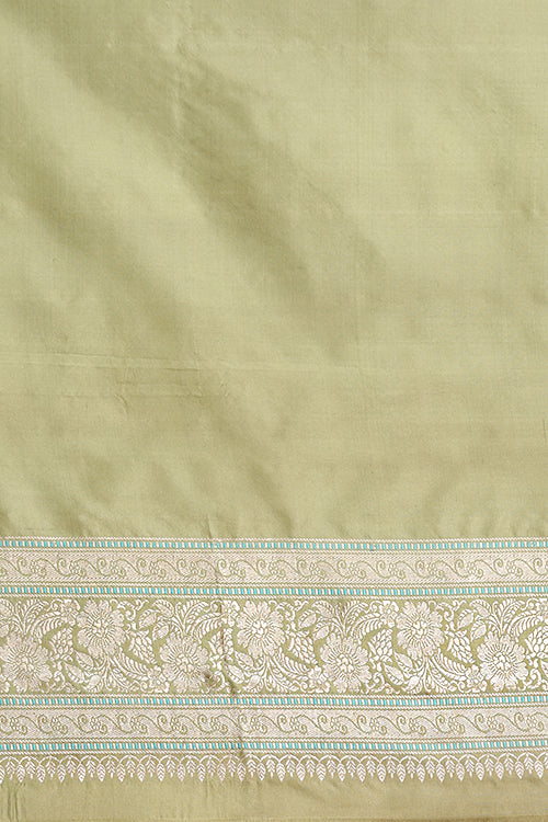 Green Handloom Banarasi Pure Katan Silk Kadwa Aara  Saree