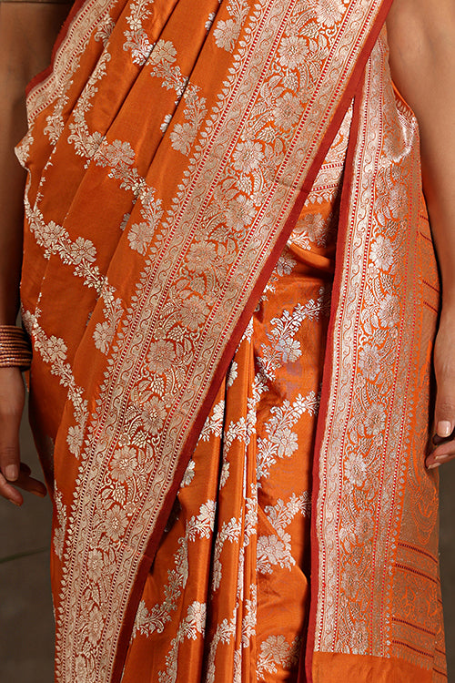 Banarasi silk Saree with blouse in Orange colour 5012