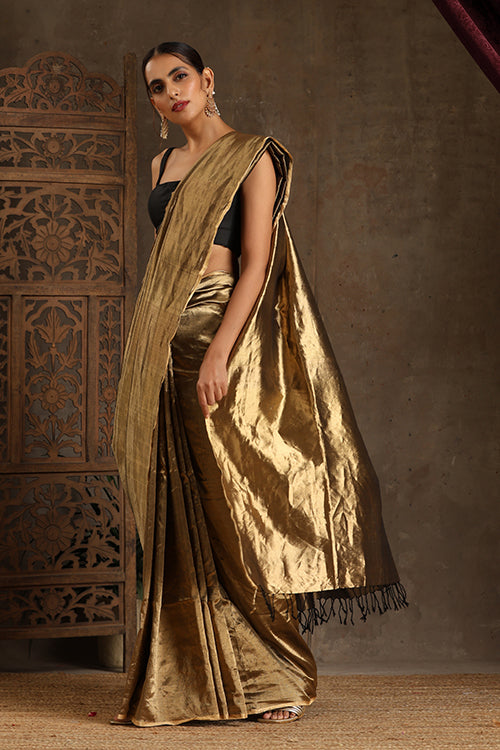 Maheshwari Handwoven Full Gold Tissue Saree