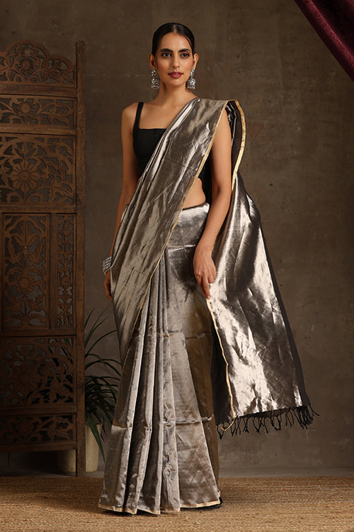 Handwoven Full Silver Tissue Maheshwari Silk Saree Online