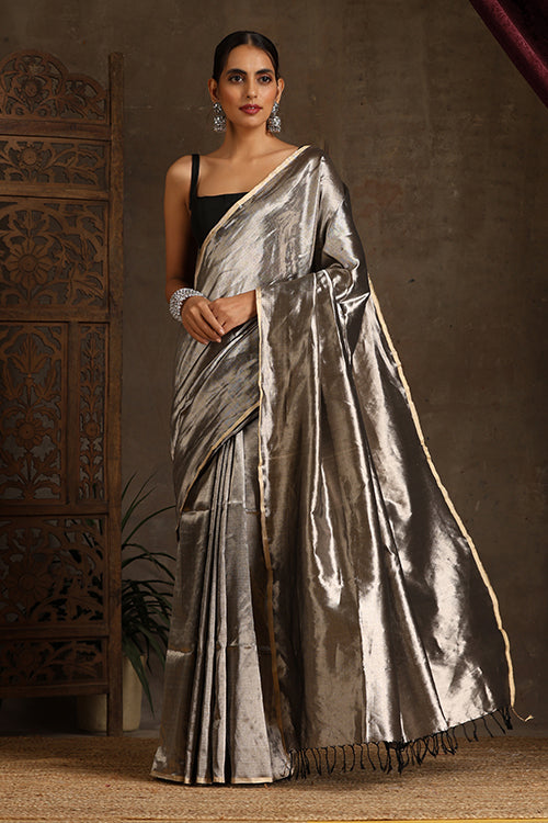 Maheshwari Handwoven Full Silver  Tissue Saree