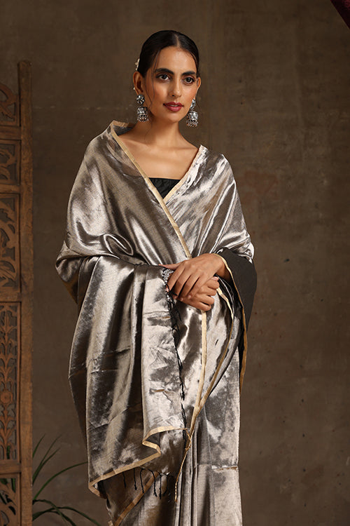 Maheshwari Handwoven Full Silver  Tissue Saree