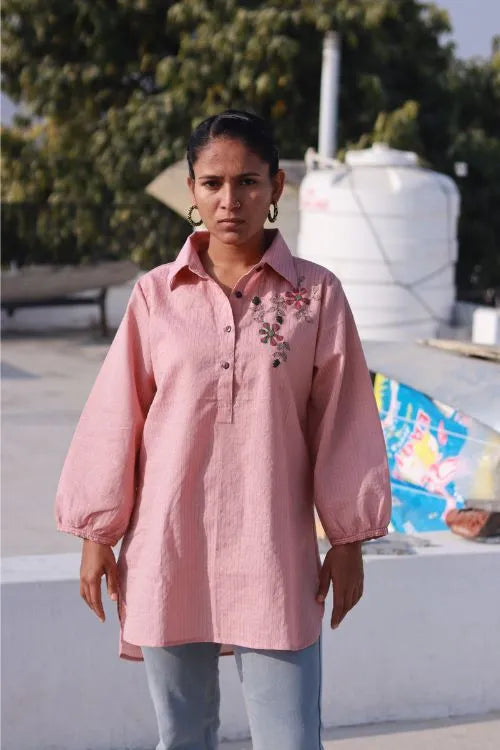 Sadhna"Long Shirt"Peach Applique Work Women Shirt