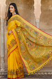 Madhubani Hand-painted Pure Linen Saree