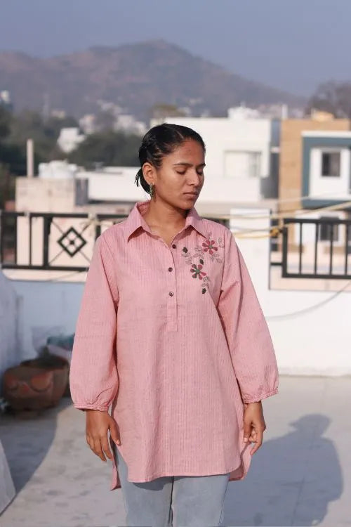 Sadhna"Long Shirt"Peach Applique Work Women Shirt