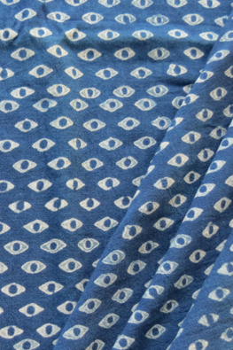 Moralfibre 100% Natural Indigo Handblock Evil Eye Printed Fabric (0.50 mtr )
