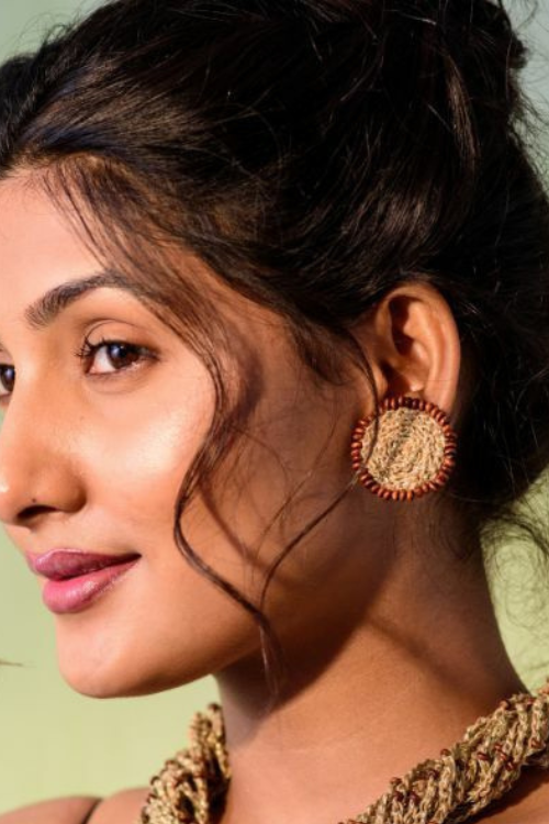 WHE Jute And Wooden Beads Crochet Studs
