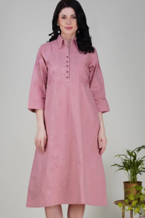 Phae Giti Onion Pink Slub Cotton Dress