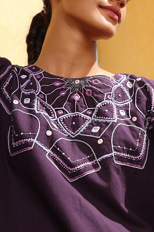 Okhai "Mandala" Hand Embroidered Mirror and Beadwork Pure Cotton Kaftan Dress
