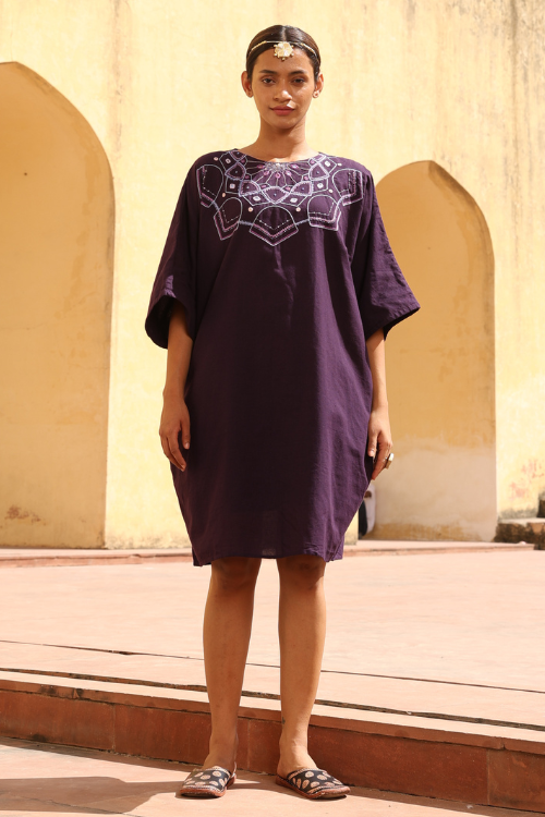 Okhai "Mandala" Hand Embroidered Mirror and Beadwork Pure Cotton Kaftan Dress