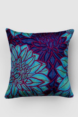Zaina By Ctok Asters Chainstitch Embroidered Cushion Cover - Blue And Red