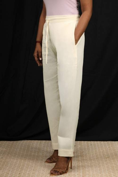 Urmul Desert Crafts- "Sara" White Handloom Cotton Pant