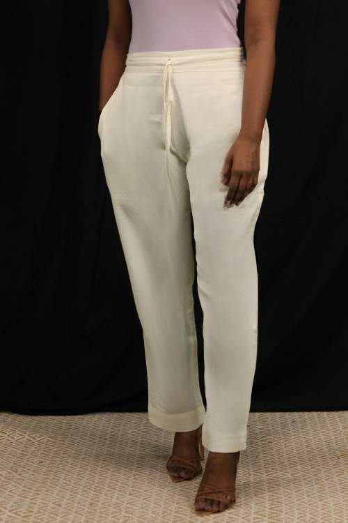 Urmul Desert Crafts- "Sara" White Handloom Cotton Pant