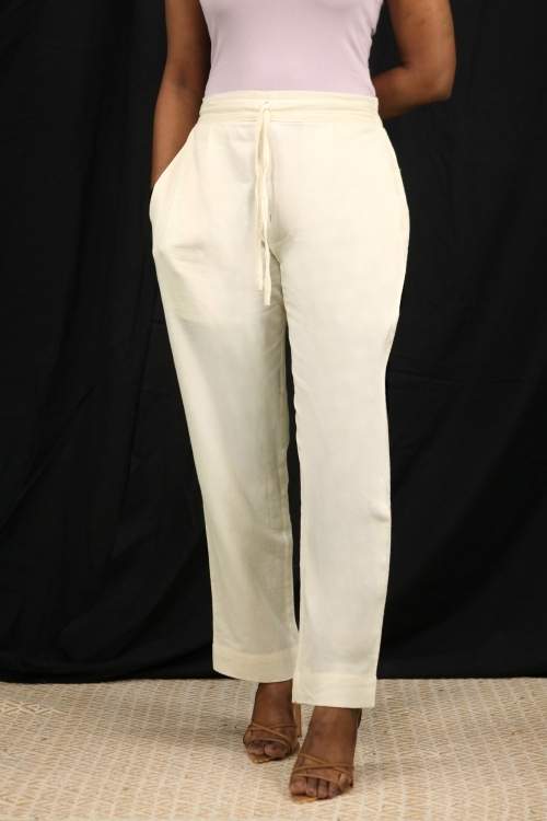 Urmul Desert Crafts- "Sara" White Handloom Cotton Pant