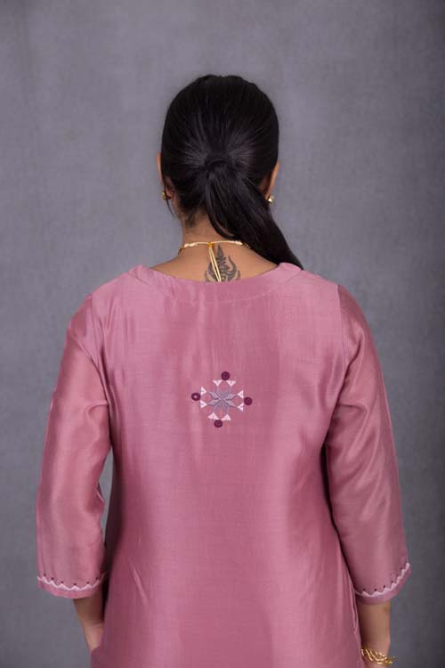 Urmul Desert Crafts Sripal Chanderi Sunset Purple Kurti With Soof Hand Embroidery