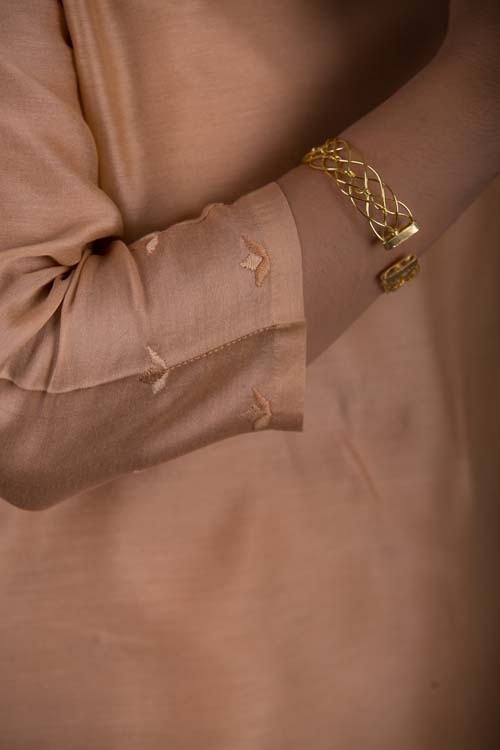 Urmul Desert Crafts ' Lakshita Chanderi Beige Kurti With Soof Hand Embroidery