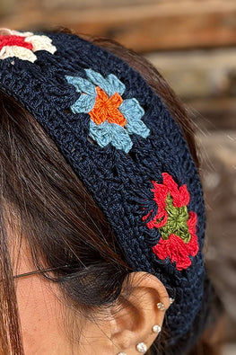Ajoobaa Crochet Navy "Granny Square Stitch" Cotton Headband