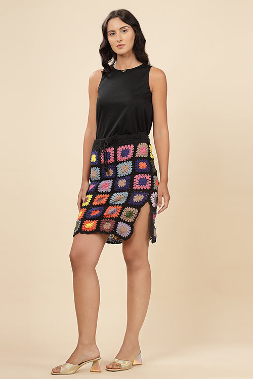 Ajoobaa "Granny Square" Crochet Summer Straight Skirt