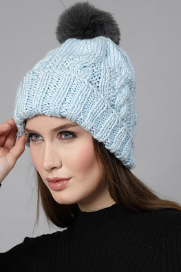 Ajoobaa "Cable" Handknitted Beanie- Blue