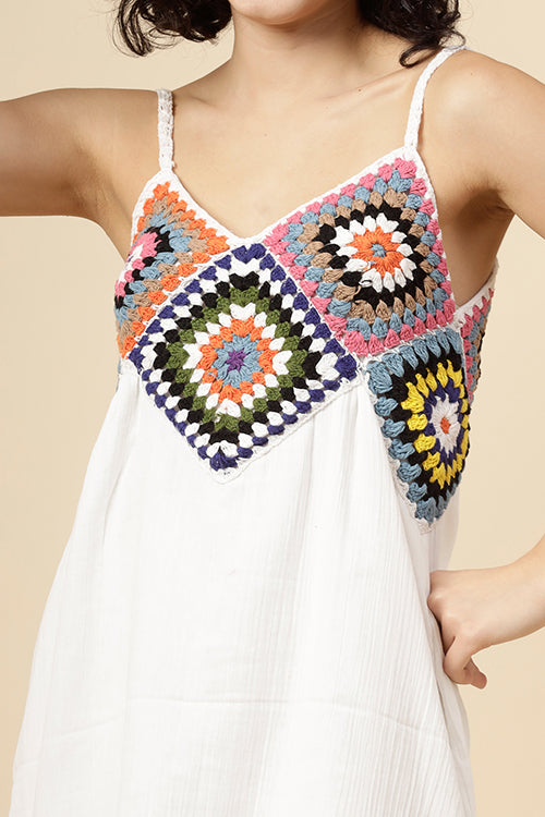 Ajoobaa "Bohemian" Handmade Crochet White & Multi  Dress