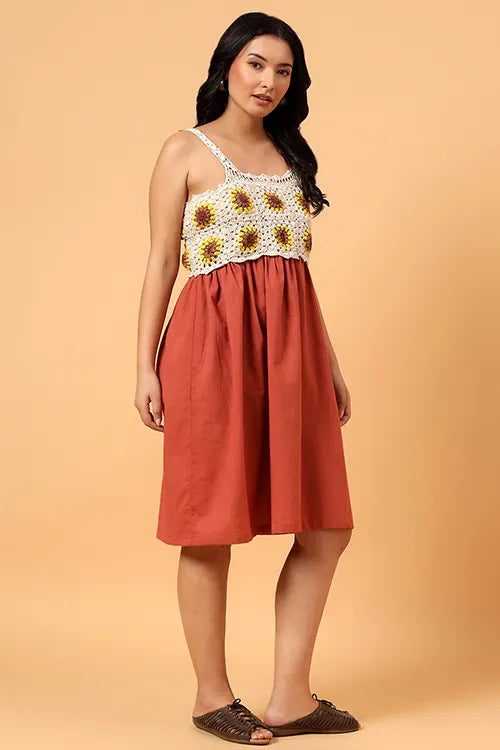 Ajoobaa Sunblossom Crochet Dress – Rust Orange