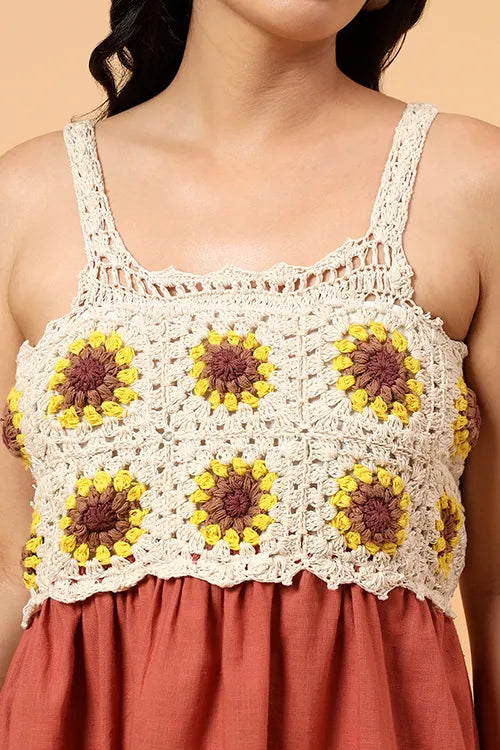Ajoobaa Sunblossom Crochet Dress – Rust Orange