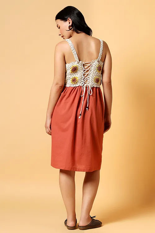 Ajoobaa Sunblossom Crochet Dress – Rust Orange