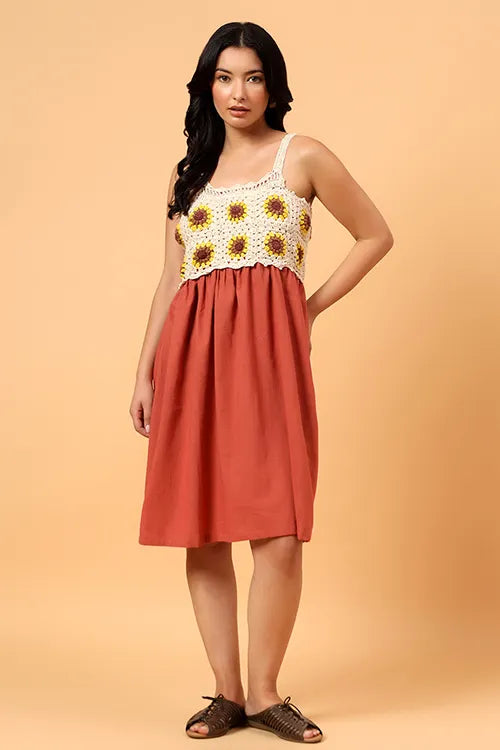Ajoobaa Sunblossom Crochet Dress – Rust Orange
