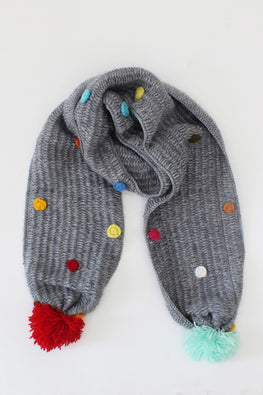 Ajoobaa "Pom-Pom" Crochet Muffler-Grey
