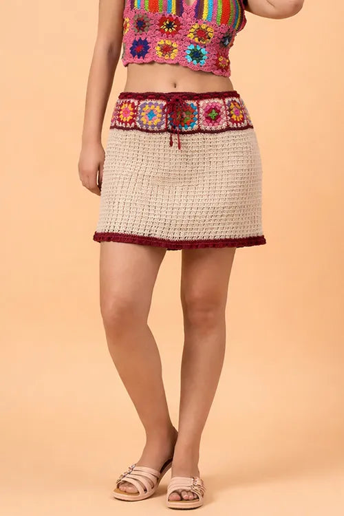 Ajoobaa Crochet "Granny Square" Skirt - Off White
