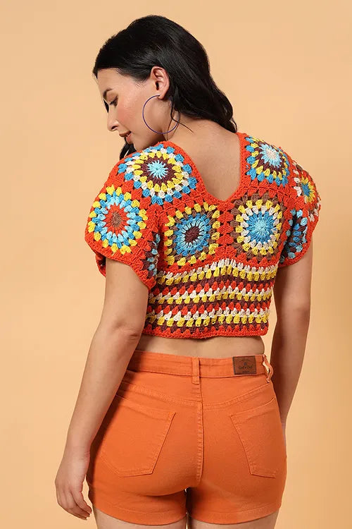 Ajoobaa "Crochet" Open Knit Blouse Top - Multicolor