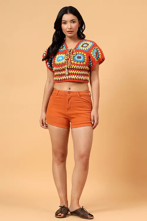 Ajoobaa "Crochet" Open Knit Blouse Top - Multicolor
