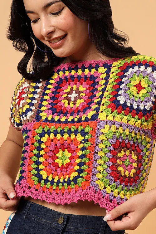 Ajoobaa "Granny Square" Crop Top - Multicolor