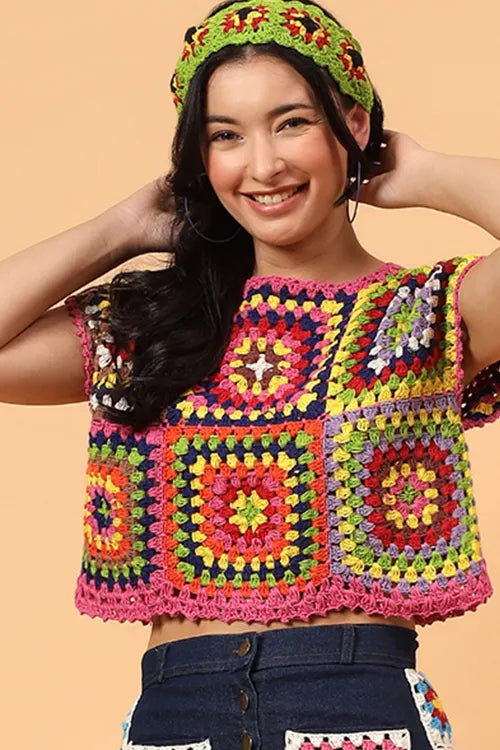 Ajoobaa "Granny Square" Crop Top - Multicolor