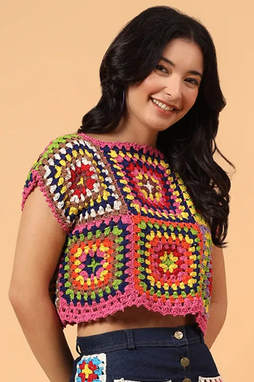 Ajoobaa "Granny Square" Crop Top - Multicolor