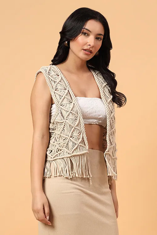 Ajoobaa "Macrame" Bohemain Top - Off White