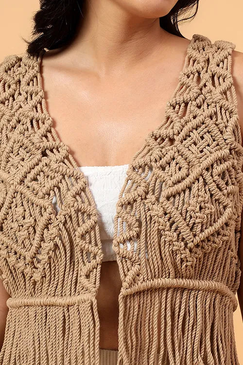 Ajoobaa Tassel Weave Top - Beige