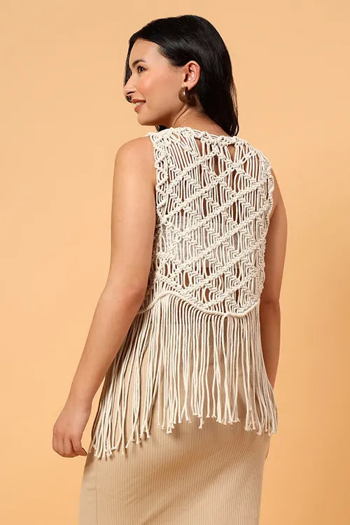 Ajoobaa Beige Breeze Top - Off White