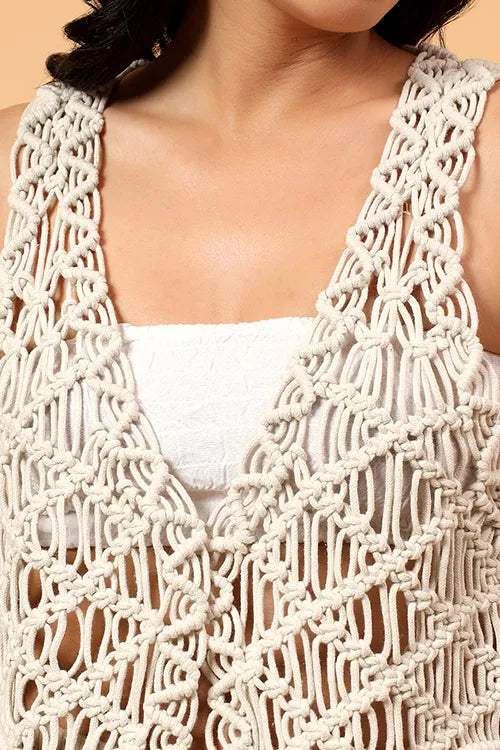 Ajoobaa Beige Breeze Top - Off White