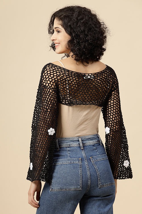 Ajoobaa "Crop" Crochet Pure Cotton Handmade Bolero- Black