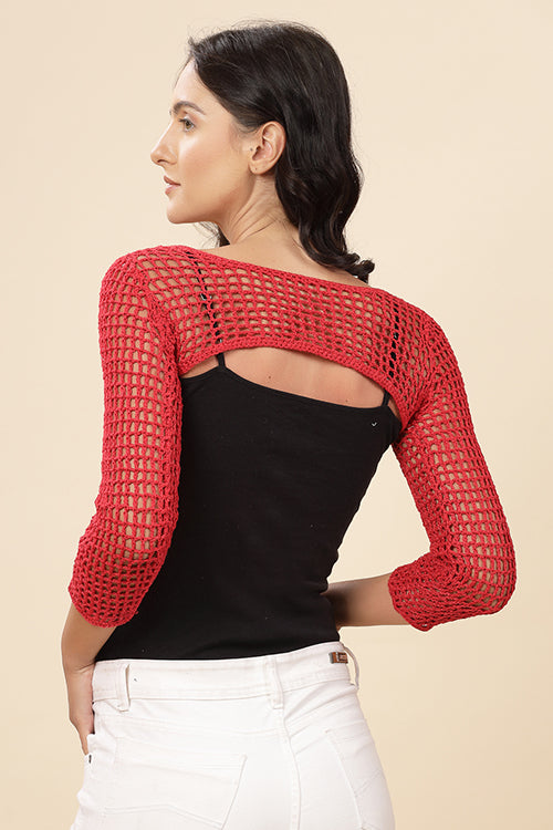 Ajoobaa "Long Sleeve" Crochet Bolero-Red