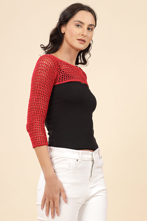 Ajoobaa "Long Sleeve" Crochet Bolero-Red