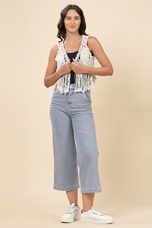 Ajoobaa "Bohemian" Fringed Off White Shrug