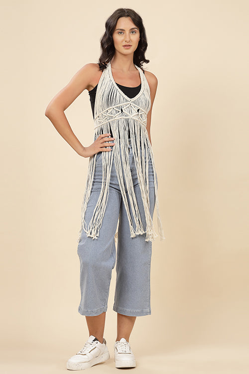 Ajoobaa "Halterneck" Bohemian Macrame Wrap Off White Top