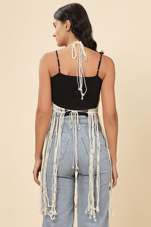 Ajoobaa "Halterneck" Bohemian Macrame Wrap Off White Top