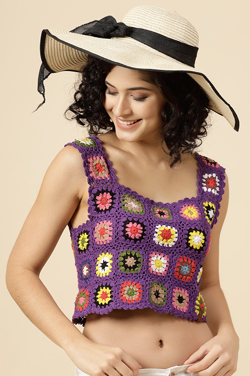 Ajoobaa "Granny Square" Crochet Top-Purple