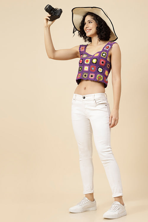 Ajoobaa "Granny Square" Crochet Top-Purple