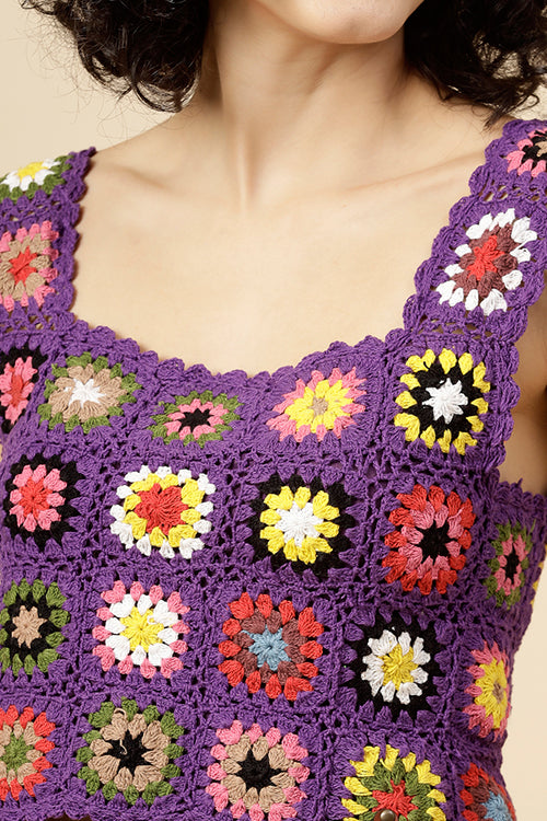 Ajoobaa "Granny Square" Crochet Top-Purple
