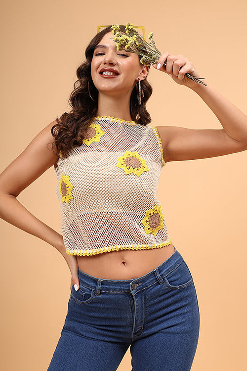 Ajoobaa "Sunflower" Crochet Cotton Mesh Top