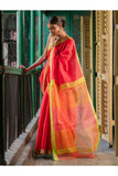 Vibrant Weaves. Handwoven Bengal Resham Matka Silk Saree - Tangerine